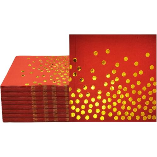 Kal-Lot De 50 Serviettes De Table Jetables En Papier À Pois Rouges Et Dorés, Serviettes De Fête Et De Cocktail