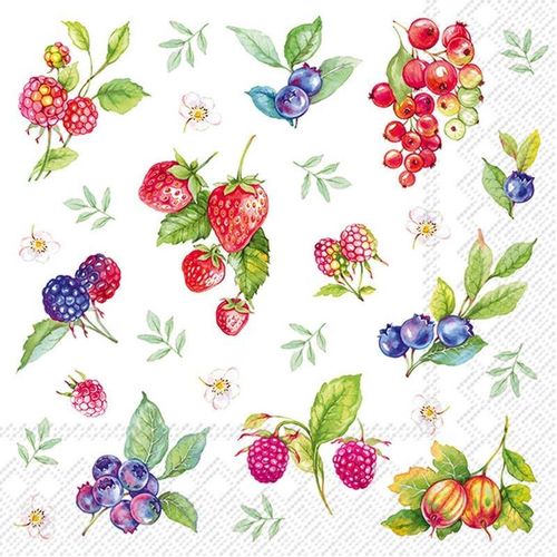 Kal-Lot De 20 Serviettes En Papier Avec Motif De Baies Délicieuses Avec Feuilles Pour Décoration De Table Convient Également Pour Le Découpage Et La Technique Des Serviettes 33 X 33 Cm