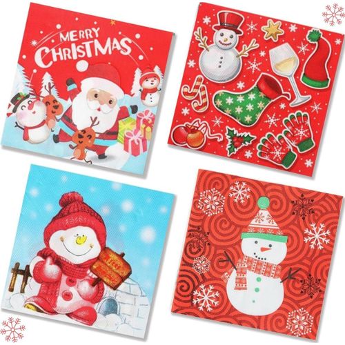 Kal-Lot De 80 Serviettes De Table En Papier Jetables À 2 Plis, 4 Motifs, Pour Noël, Vacances, Nouvel An, Réunions De Famille - Fournitures De Fête (Bonhomme De Neige)