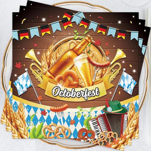 Kal-Lot De 80 Serviettes En Papier Pour Fête De La Bière Bavaroise - Décoration De Table - 33 X 33 Cm - Bleu Et Blanc - Pour Fête De La Bière