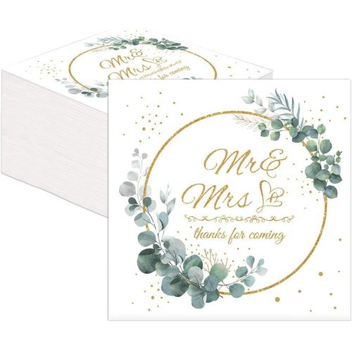 Kal-Lot De 80 Serviettes De Mariage De Qualité Supérieure Avec Gaufrage Sauge - Décoration De Mariage Élégante - Serviettes Pour Couple De Mariés - Décoration De Table Et Fête