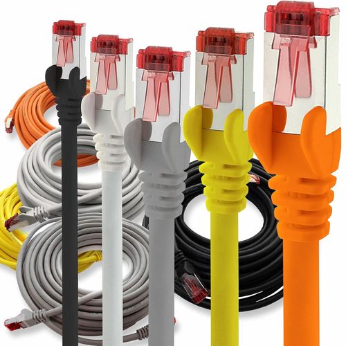 KAL-Câble Réseau Cat6 5X 0,5M Cat6 - Blindage Sftp - Câble Patch Cat.6 Rj45 Câble Ethernet - Noir, Blanc, Gris, Jaune, Orange - 5 Couleurs