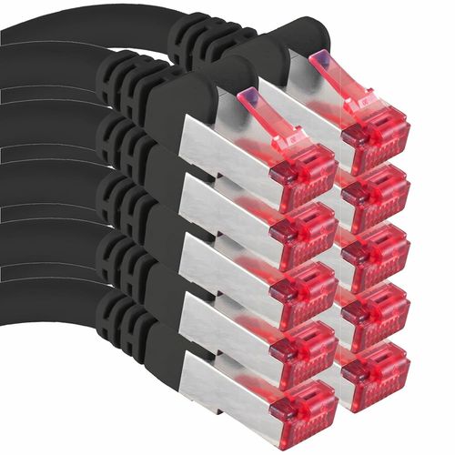 KAL-Câble Réseau Cat6 10X 0,5 M Cat6 - Blindage Sftp - Câble De Brassage Cat.6 Rj45 Câble Ethernet Dsl Lan Routeur Commutateur Modem Panneau De Brassage - Noir - 10 Pièces