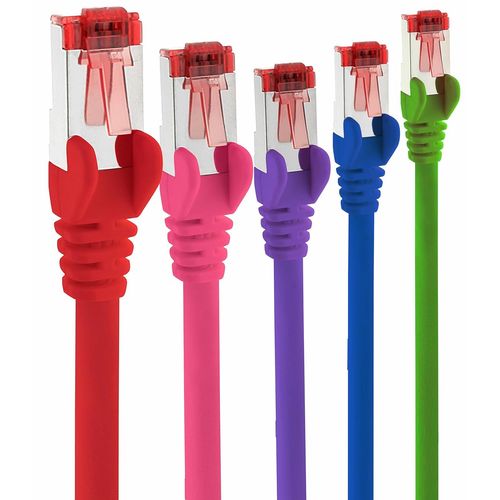 KAL-Câble Réseau Cat6 5X 1M Cat6 - Blindage Sftp - Câble Patch Cat.6 Rj45 Câble Ethernet - Rouge, Magenta, Violet, Bleu, Vert - 5 Couleurs