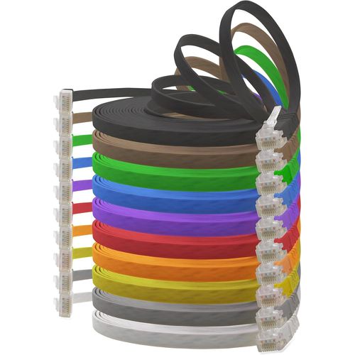 KAL-Câble Réseau Cat6 Cat 6 Plat Flat Slim - 10X 2M - Rj45 Ethernet Lan Dsl Routeur Modem - 10 Couleurs