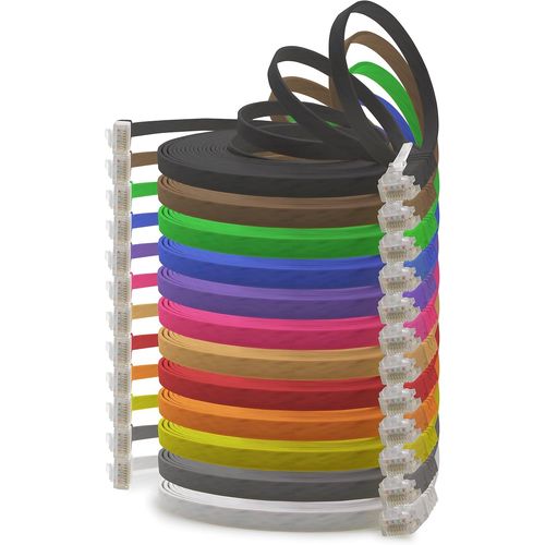 KAL-Câble Réseau Cat6 Cat 6 Plat Flat Slim - 12X 0,25M - Rj45 Ethernet Lan Dsl Routeur Modem - 12 Couleurs