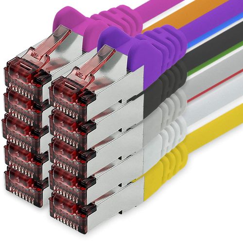 KAL-Câble Réseau Cat6 10 X 1 M Câble Ethernet Couleur 10 Lankabel Câble Réseau Lan Cat6 Câble De Raccordement Sftp Pimf 1000 Mbit S