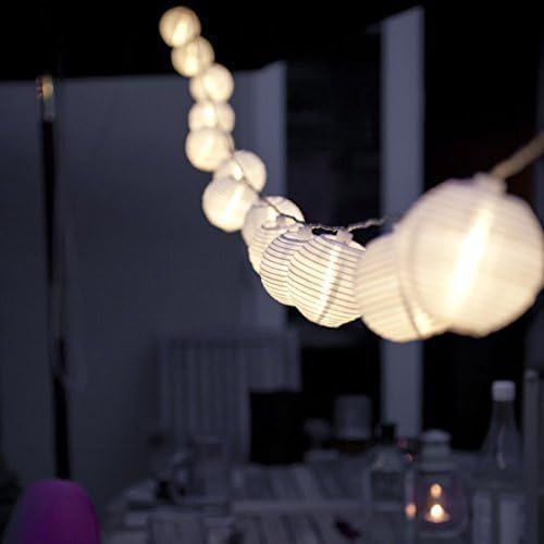 KAL-Guirlande Lumineuse Lampions 3,2M 20 Led Lanterne Blanche Guirlande À Pile Décoraion Jardin Exterieur Pour Jardin, Balcon, Terrasse, Arbres, Mariages, Fêtes, Noël