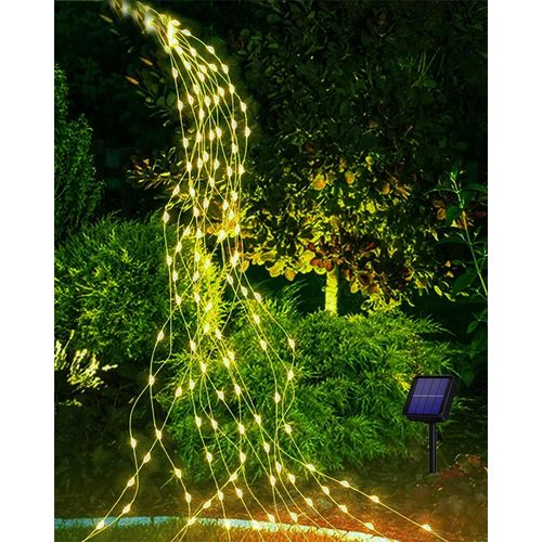 Kal-Guirlande Lumineuse Solaire Extérieure 2 M 200 Led Lampe Solaire Exterieur Jardin, 8 Modes Chaîne De Lumière Solaire Étanche Pour Arrosoir Plantes Terrasse Balcon Jardin - Blanc Chaud