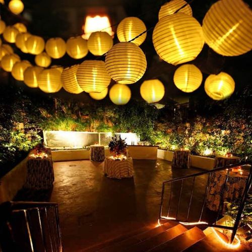 Kal-Guirlande Solaire Extérieure ,5.5m 20 Led Lampion Exterieur,Avec 8 Modes & Ip65 Imperméable Lampe Decorative,Guirlande Solaire Idéal Pour Jardin, Terrasse, Balcon, Mariage (Blanc Chaud)