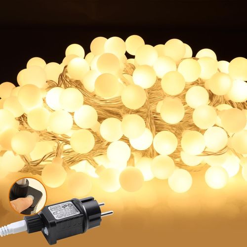 Kal-Guirlande Lumineuse À Boules Blanc Chaud 12m 120 Led, Éclairage Intérieur/Extérieur Avec 8 Modes, Minuterie, Ip44, Idéale Pour La Décoration Du Jardin, Terrasse, Balcon