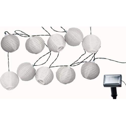 Kal-Guirlande Lumineuse Solaire Blanche Avec 10 Lampions De Jardin En Blanc - Éclairage De Fête D'extérieur - 10 Led - Éclairage De Décoration Pour Tonnelle