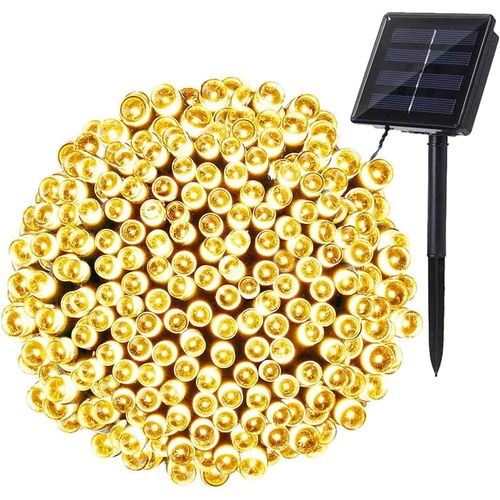 Kal-Guirlande Lumineuse Exterieur Solaire, 20m 200 Led Guirlande Solaire Intérieur Étanche 8 Modes Lumière Lampe Décoratives Pour Jardin Patio Arbres Clôture Maison Noel Mariage (Blanc Chaud)