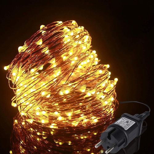 Kal-Guirlande Lumineuse 22m 220led, Blanc Chaud Fil De Cuivre Étanche Ip44 Avec Adapteur Alimentation, 24v Chaine De Lampe Décoration Extérieur/Intérieur Pour Fête Jardin Maison Noël
