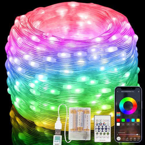 Kal-15m Guirlande Lumieuse [App & Télécommandes], Intelligent Rgb Guirlande Lumineuse Multicolore, Étanche Ip65, Pour Décoration Intérieure Et Extérieure, Noël, Fêtes, Batteries Included