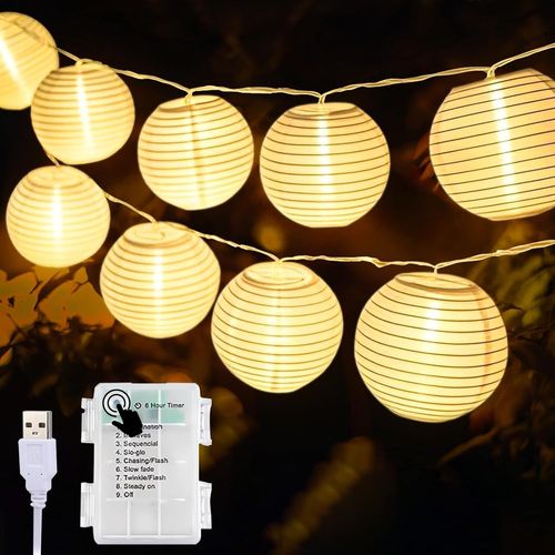 KAL-Guirlande Lumineuse Exterieure Pile/Usb Guirlande Lampions Led Interieur 30 Lanternes Led 5,8M(Blanche Chaude)