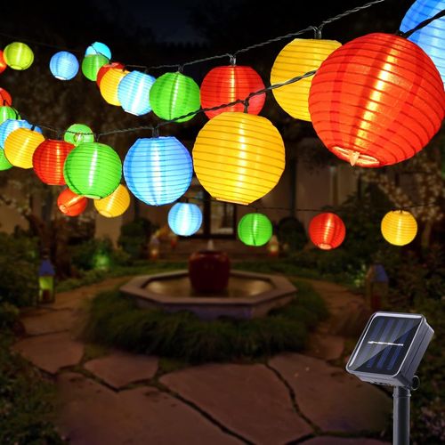 Kal-Guirlande Lumineuse Lampe Solaire Jardin, 10m 30 Led Lampion Guirlande Guinguette Lanterne Extérieure Étanche 8 Modes Decorative Pour Terrasse, Balcon, Mariage, Patio, Fête, Multicolore