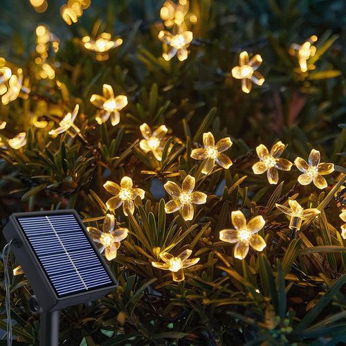 Kal-Guirlande Lumineuse Exterieur Solaire, 12m 100led Fleurs De Cerisier Lumières De Jardin,8 Modes Étanche Lampe Solaire Exterieur Pour Jardin Terrasse Balcon Arbres Noël Décoration