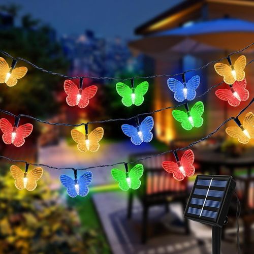 Kal-Guirlande Lumineuse Exterieur Solaire, 5m 20led Lumière De Papillons Solaire, 8 Modes Étanche Multicolore Lampe Solaire Exterieur Décorative Pour Jardin Terrasse Balcon Arbres Noël Décoration