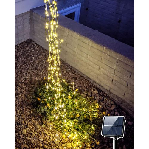 Kal-Guirlande Lumineuse Solaire Extérieure 1m 100 Led Lampe Solaire Exterieur Jardin, 8 Modes Chaîne De Lumière Solaire Ip65 Étanche Pour Arrosoir Balcon Jardin Plantes Terrasse - Blanc Chaud