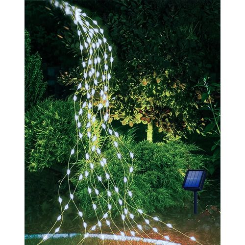 Kal-Guirlande Lumineuse Solaire Extérieure 2 M 200 Led Lampe Solaire Exterieur Jardin, 8 Modes Chaîne De Lumière Solaire Étanche Pour Arrosoir Plantes Terrasse Balcon Jardin - Blanc Froid