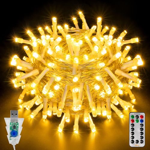 Kal-Guirlande Lumineuse Extérieure 10m Guirlande Lumineuse Arbre De Noël Blanc Chaud Et Multicolore Avec Télécommande Éclairage De Noël Extérieur Dimmable 8 Modes