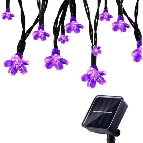 Kal-Guirlande Solaire Extérieure Avec Fleur, 7m 50 Led Guirlande Lumineuse Solaire Etanche, 8 Modes D'éclairage Lampe Décoratives Pour Jardin Gazebo Patio Cour Clôture Extérieur (Violet)