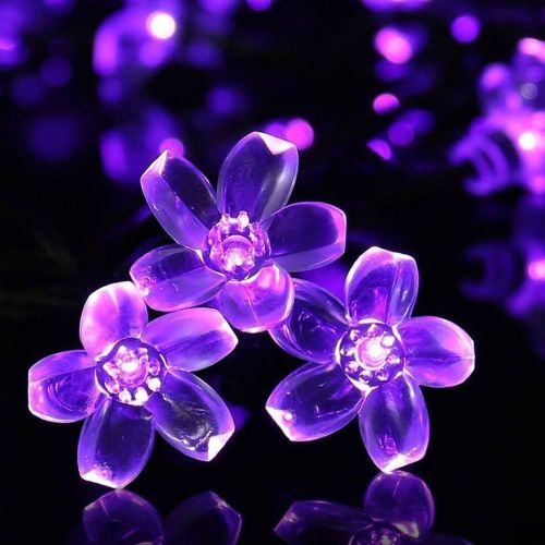 Kal-Guirlande Lumineuse Solaire Fleur Jardin, Étanche 23ft 50led Fleur De Pêche Cerisier Solaire Fée Lumière Pour Exterieur Interieur Mariage Fête Noël Cour Éclairage Décoration (Violet)