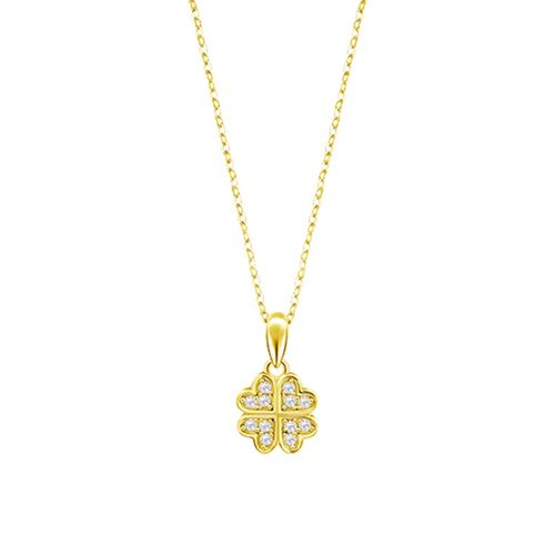 Collier Lotus Silver Trèfle Oxydes Argent Doré