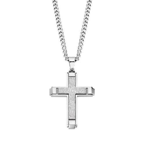 Colllier Homme Lotus Pendentif Croix En Acier