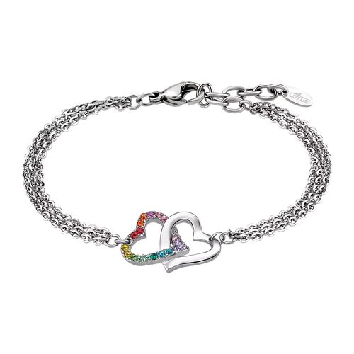 Bracelet Lotus Acier 2 Coeurs Pierres Multicolores