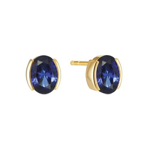 Boucles D'oreille Puce Sif Jakobs Ellisse Carezza Argent Plaqué Or Jaune 18k Oxyde Bleu