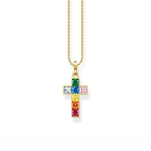 Collier Thomas Sabo Argent Doré Croix Oxydes Arc-En-Ciel