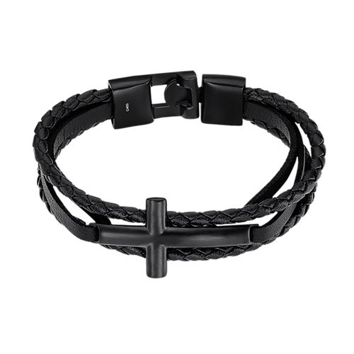 Bracelet Homme Lotus Style Men In Black Croix/Cuir