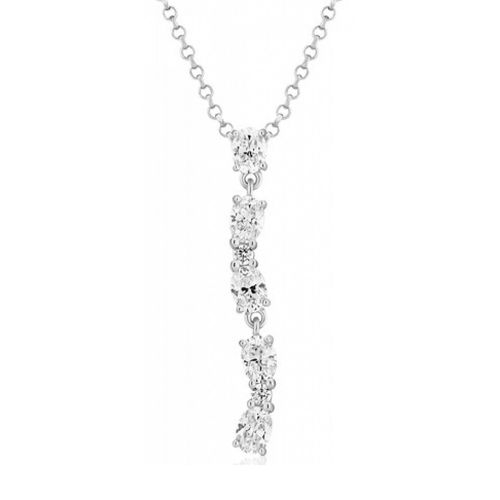 Collier Sif Jakobs Ellea Ovale Lungo Argent Pendentif Oxydes De Zirconium