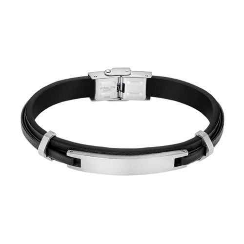 Bracelet Homme Lotus Style Acier Et Cuir