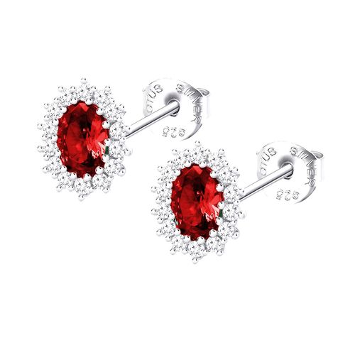 Clous D'oreilles Lotus Silver Marquise Rouge