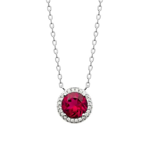Collier Brillaxis Argent Rhodié Pendentif Rouge