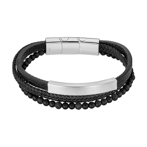 Bracelet Homme Lotus Style Multi Rang Acier Et Cuir Noir