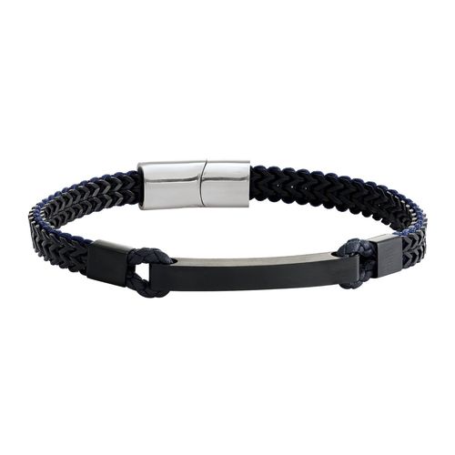 Bracelet Homme Jourdan Donovan Acier Noir Et Cuir Bleu