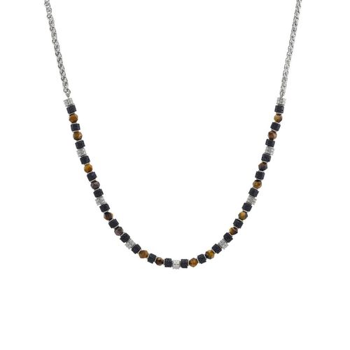 Collier Homme Jourdan Bengale Acie Oeil De Tigre Pierre De Lave