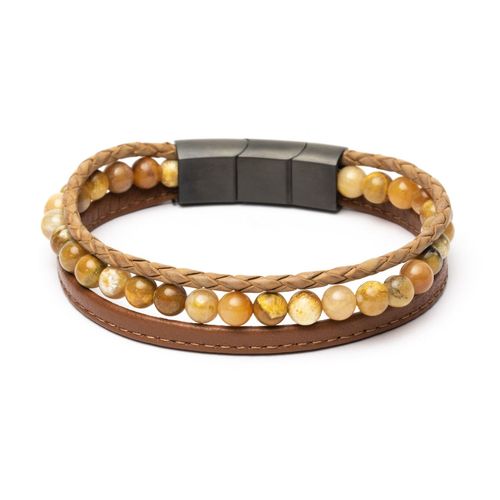Bracelet Homme Gemini Triple Jaspe/Cuir