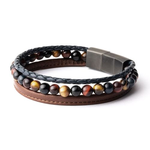 Bracelet Homme Gemini Triple Oeil De Tigre/Cuir