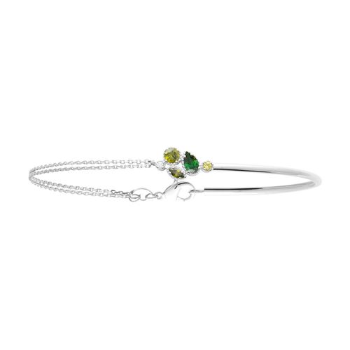 Bracelet Brillaxis Demi-Jonc Chainette Argent Rhodié Et Oxydes Colorés