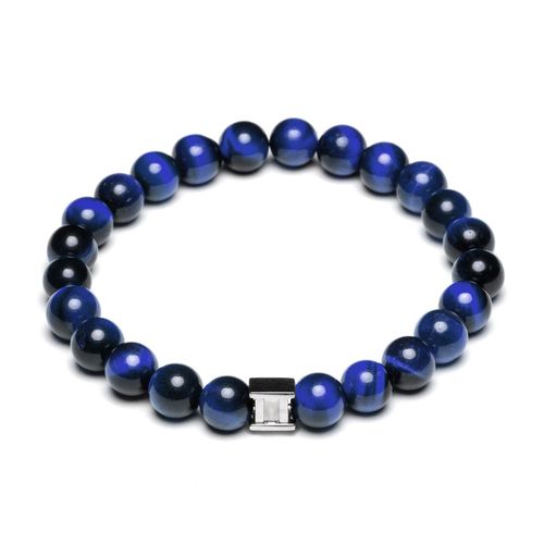 Bracelet Homme Gemini Perles Oeil De Tigre Bleu 8 Mm