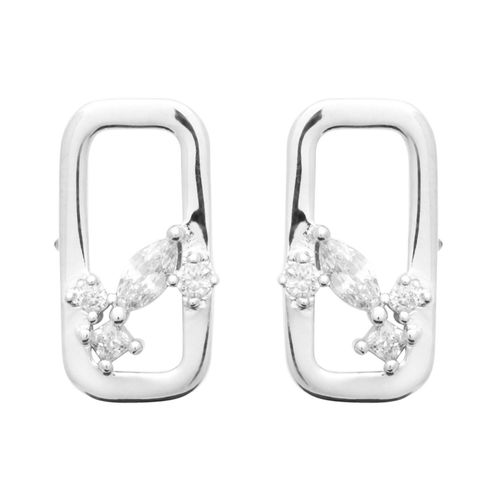 Boucles D'oreilles Brillaxis Rectangulaires Argent Rhodié Avec Design Floral En Oxydes De Zirconium