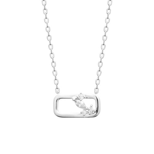 Collier Brillaxis Rectangulaire Argent Rhodié Design Floral Et Oxydes De Zirconium