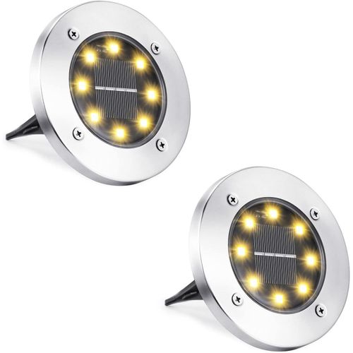 Kal-Lampe Solaire Extérieur, [2 Pièces] Lampe Solaire Au Sol Jardin Blanc Chaud, 8 Led 6000k Etanche Ip65 Spot Solaire Extérieur Encastrables Éclairage Pour Chemins Pelouse Terrasse Cour Piscine