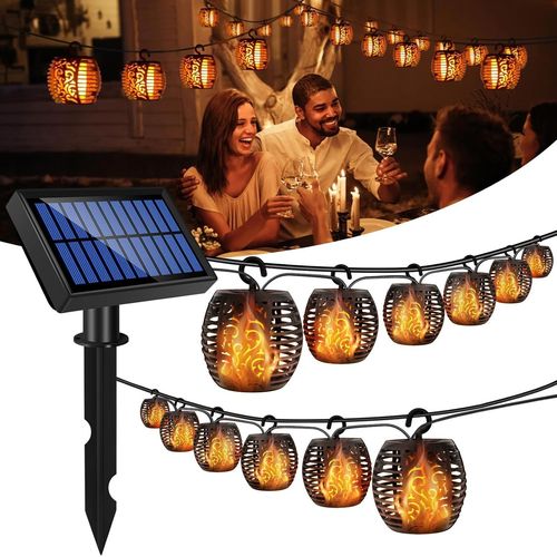 Kal-Guirlande Lumineuse Exterieure, Lampe Solaire Exterieur Jardin Avec Effet De Flamme, Ip65 Étanche Lumiere Pour Terrasse Décoration Balcon