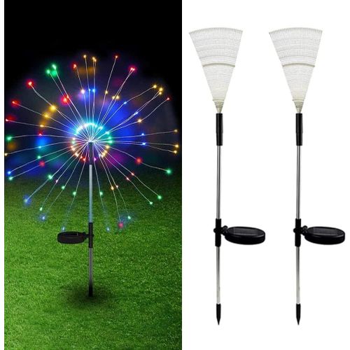 Kal-2 Pièces Solaire Feu D'artifice Lumières Extérieur, 120 Led Lampes De Jardin Solaires Imperméable Fil De Cuivre, 8 Modes D¿Éclairage Feu D¿Artifice Lampe Pour Patio Arrière-Cour Chemin Festif